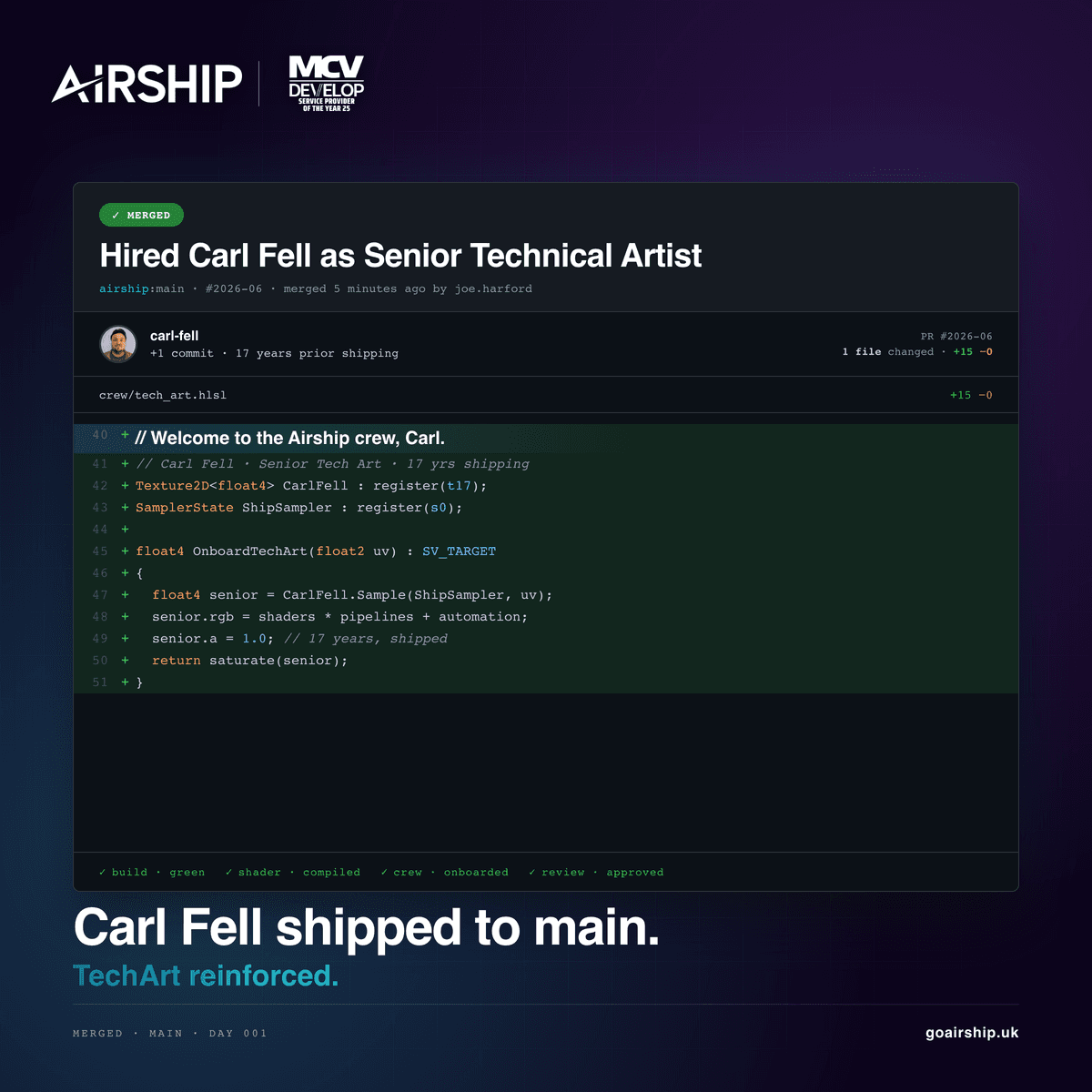 Carl Fell joins Airship as Senior Technical Artist